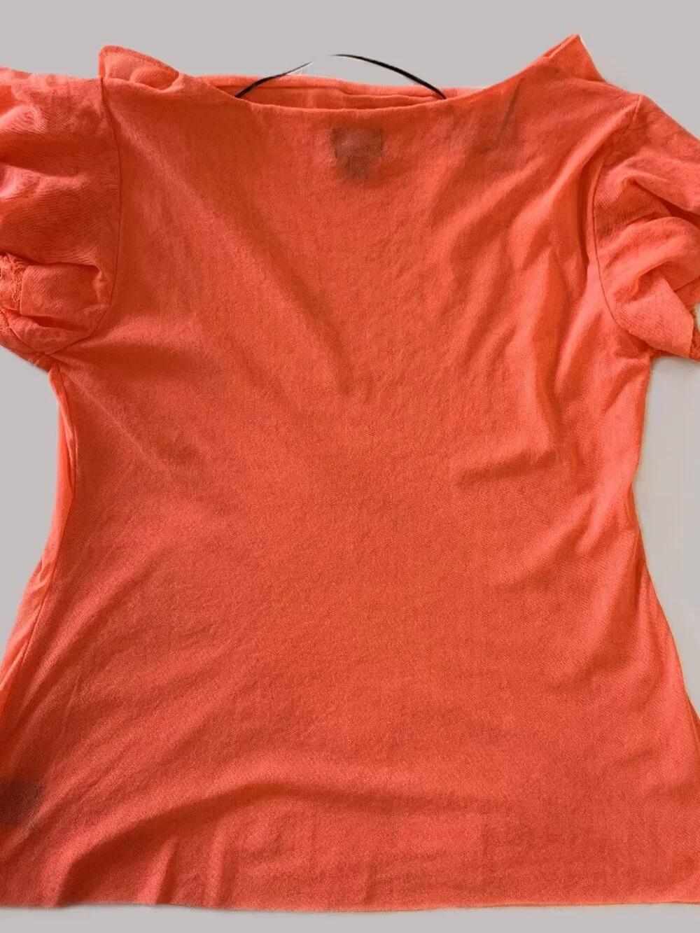 Worthington Orange Cowl Neck Blouse with Lace Flutter Short Sleeves Women L
